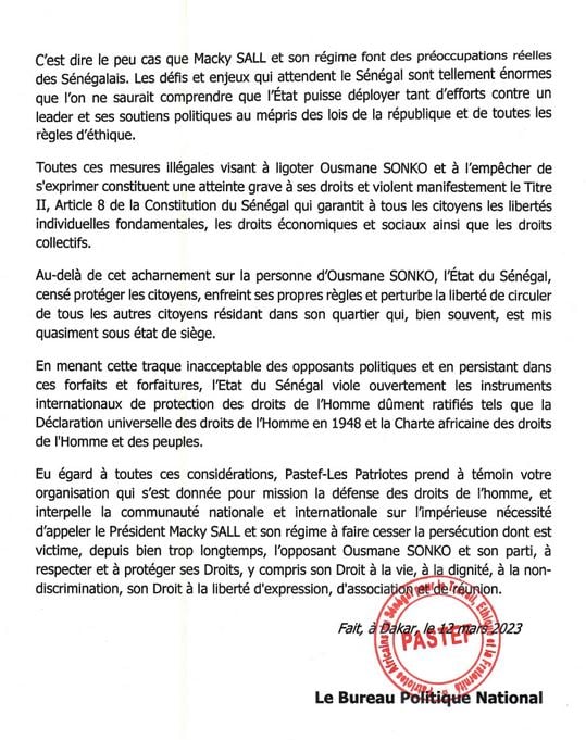 Les Patriotes listent les actes de persécution dont ils sont victimes 5 Pastef Liste Percu 4