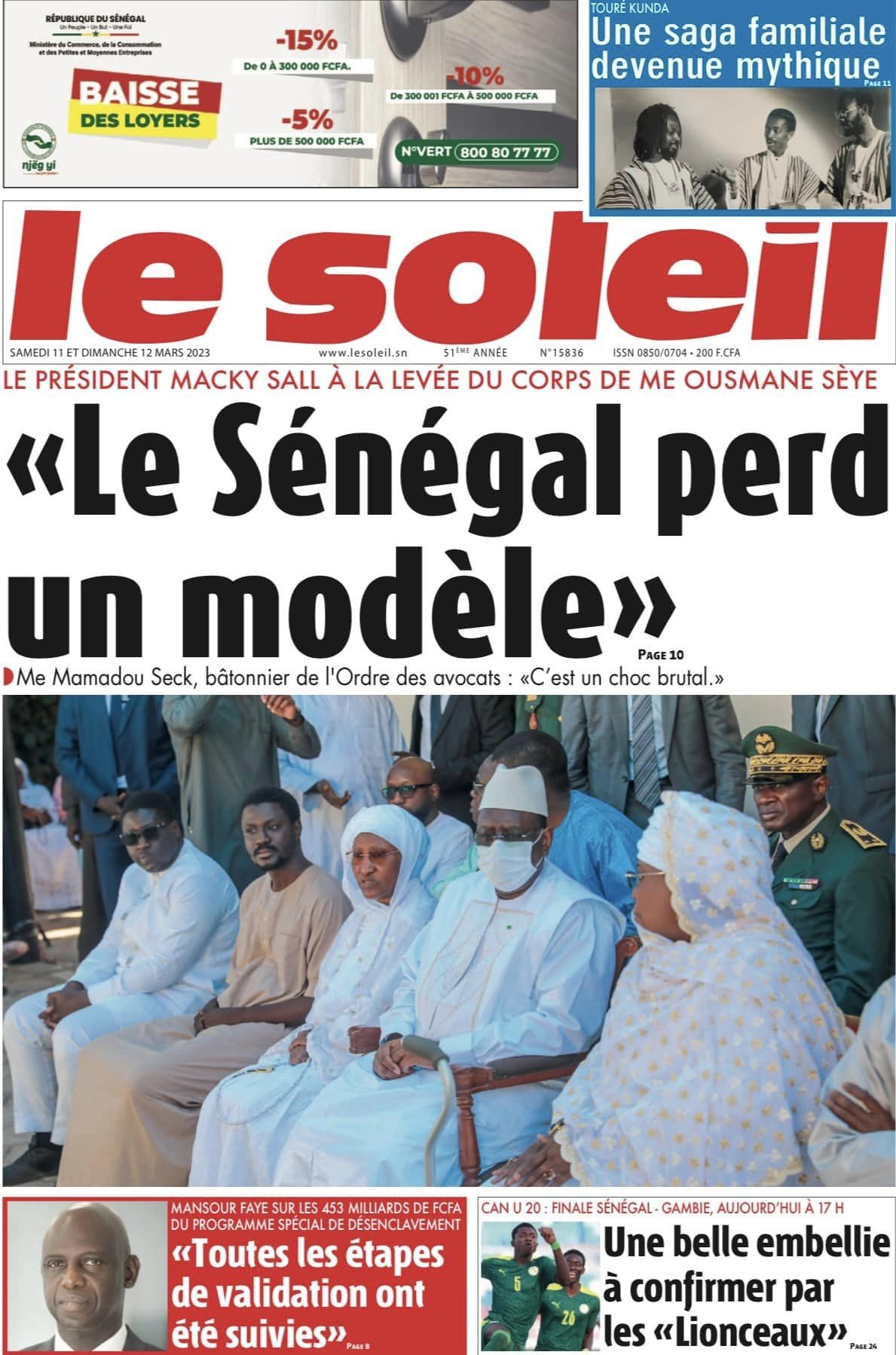 Revue de presse : Finale CAN U20 et Casamance à la UNE 2 finale