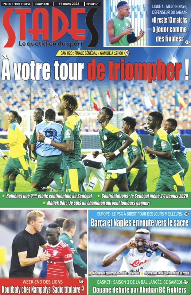 Revue de presse : Finale CAN U20 et Casamance à la UNE 1 finale