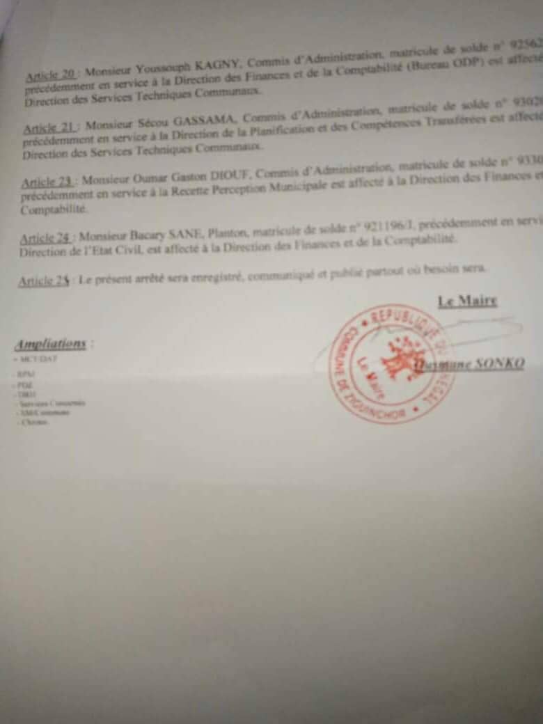 Ziguinchor : Les agents grévistes de la Mairie de Sonko mutés (documents) 3 IMG 20230426 WA0112