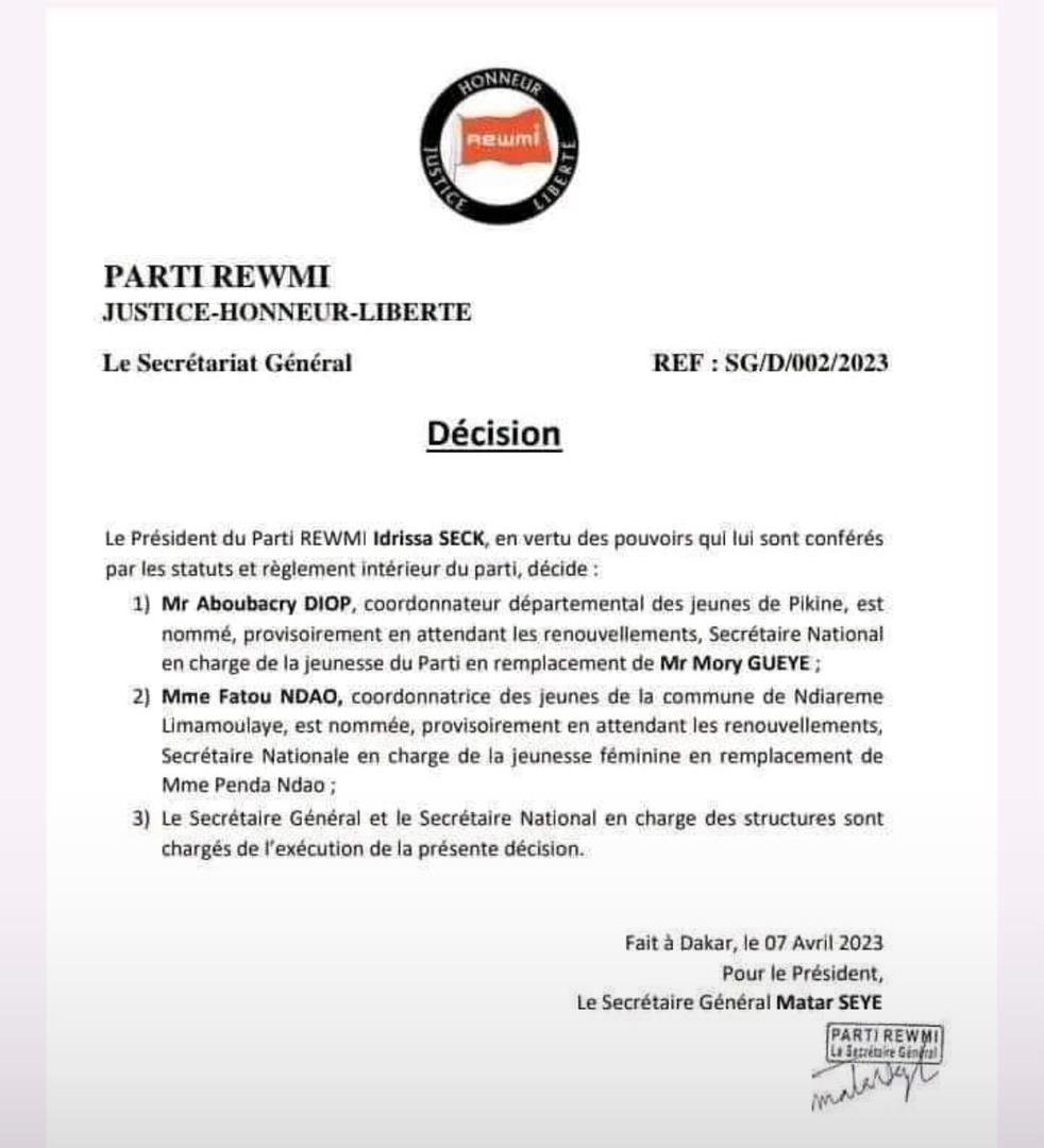 Rewmi : Idrissa Seck procède à de nouvelles nominations 1 com