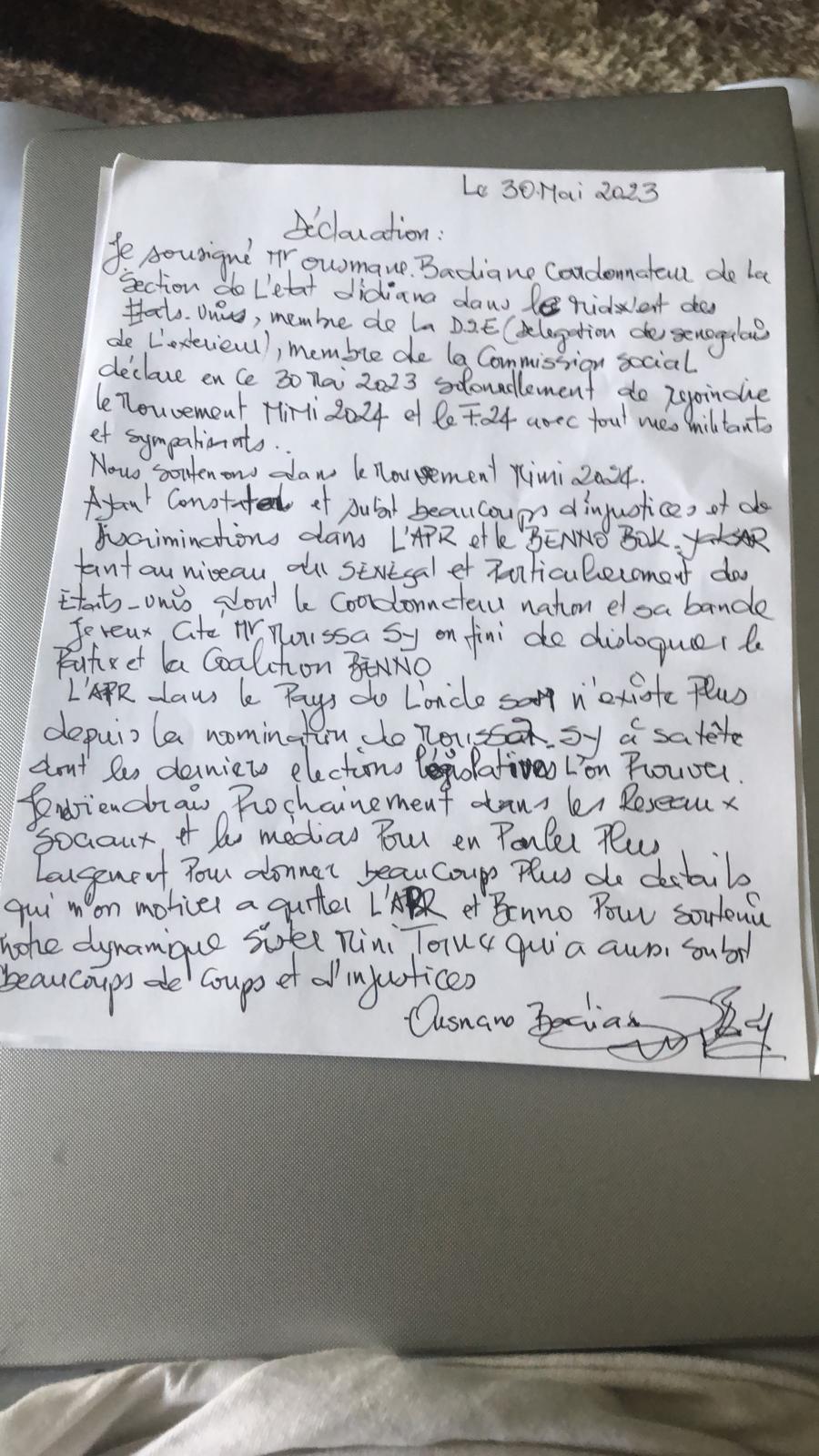 Indiana : Le coordonnateur de l'APR rejoint Mimi Touré 1 IMG 20230531 WA0011