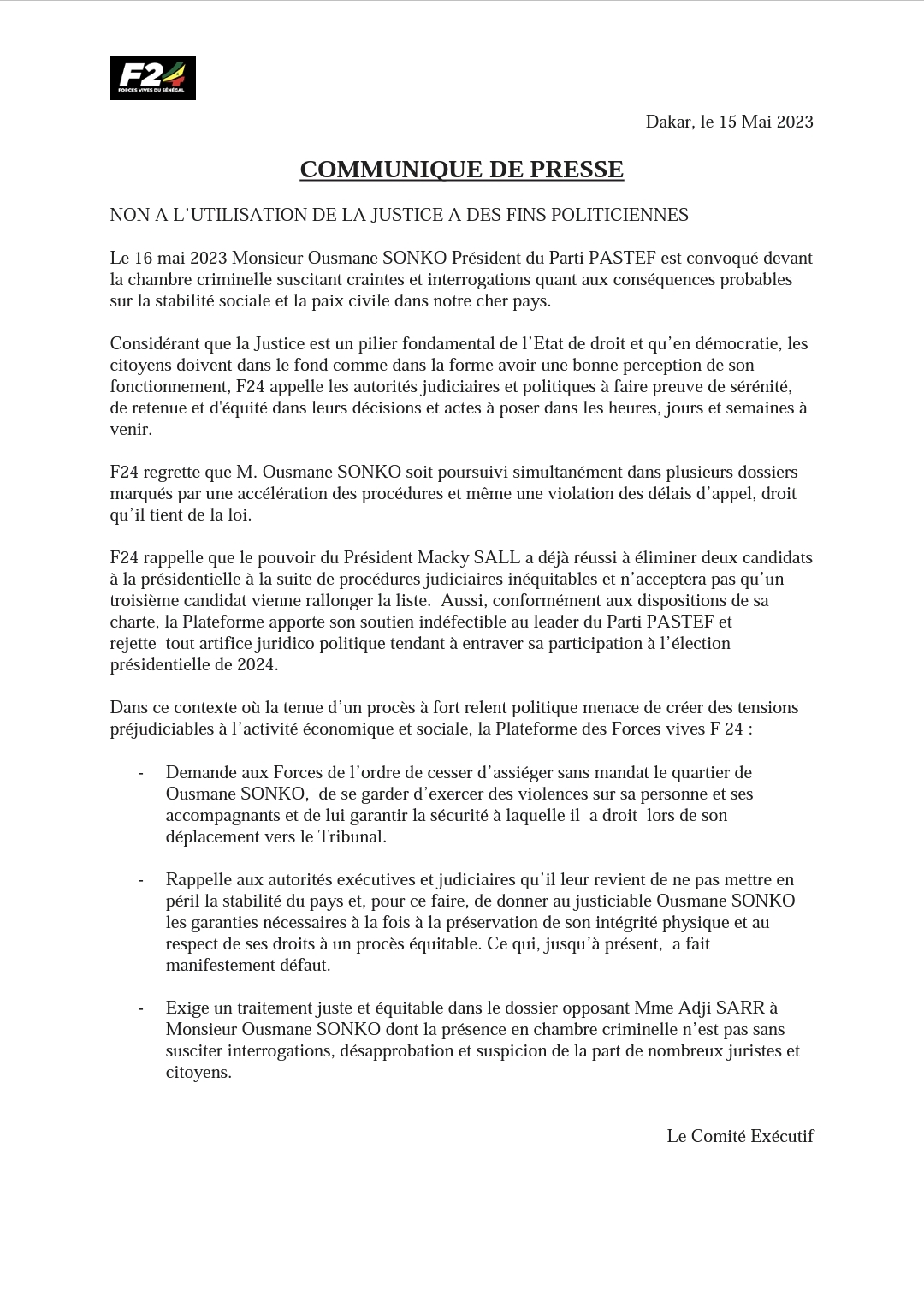 Procès du 16 mai : Le F24 regrette que Sonko soit poursuivi dans plusieurs dossiers simultanés 1 Screenshot 20230515 213854