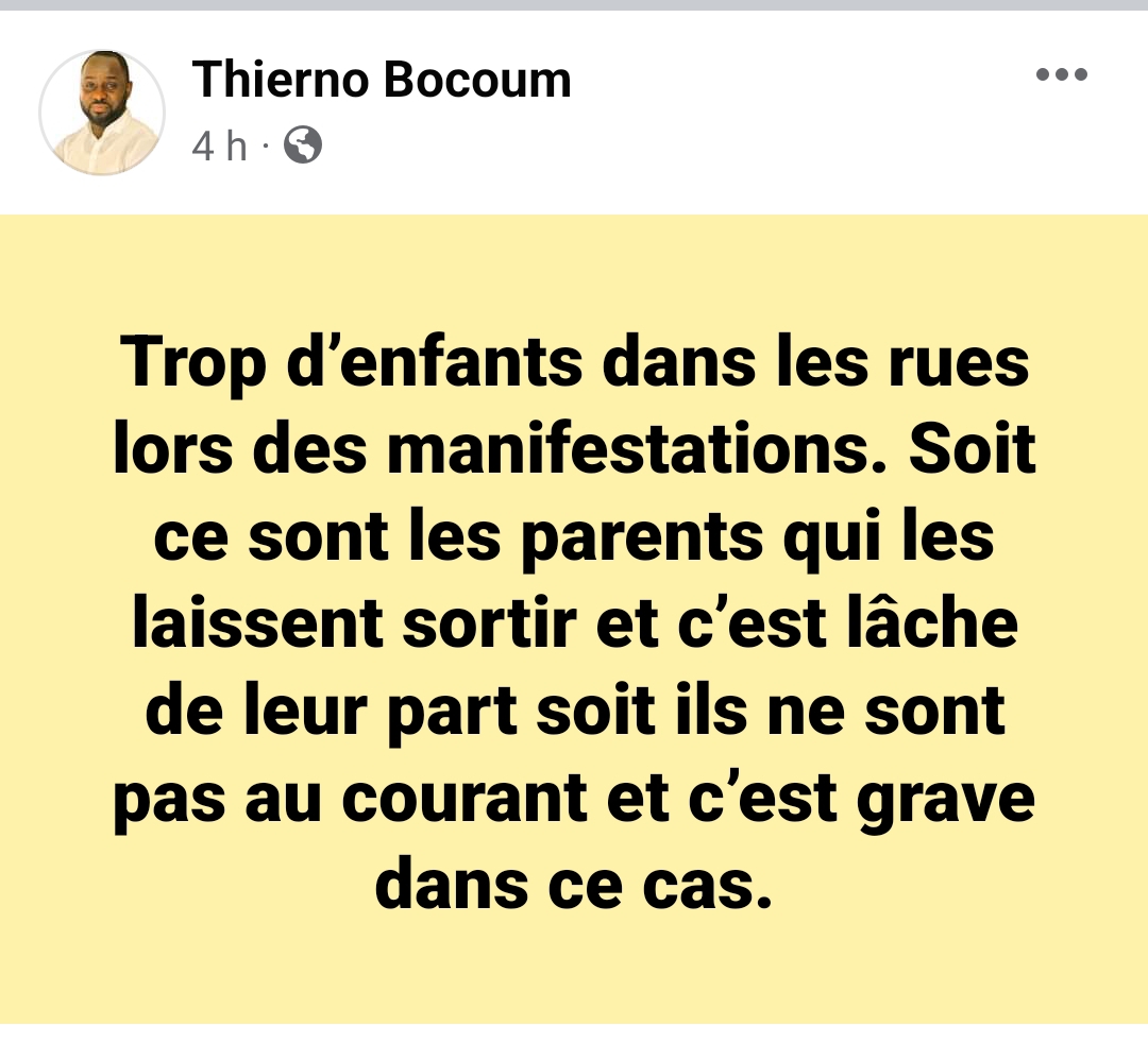 Enfants dans les manifs : Thierno Bocoum sermonne les parents 1 Screenshot 20230517 182246