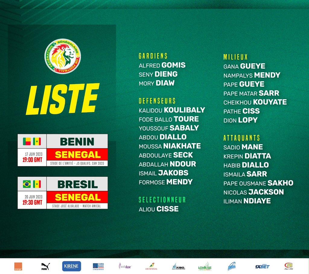 Contre le Bénin et le Brésil...Aliou Cissé publie une liste de 26 joueurs 1 20230602 120028 1058