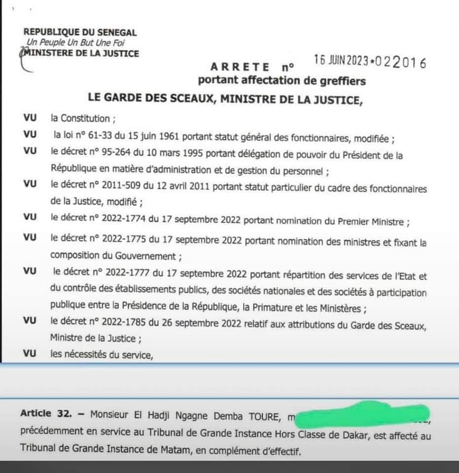 Ngagne Demba Touré (Pastef) affecté à Matam (document) 1 354466314 6532487216813223 5201034885689930483 n