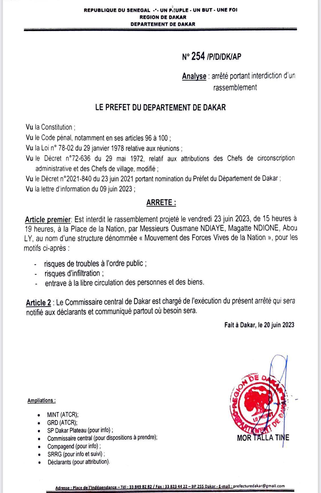 Le Préfet interdit la manif de la plateforme F24 (document) 1 prefet arret1