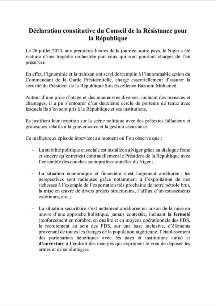 Niger : Un conseil de résistance veut tenir tête au putschistes (document) 1 74507538 51816800