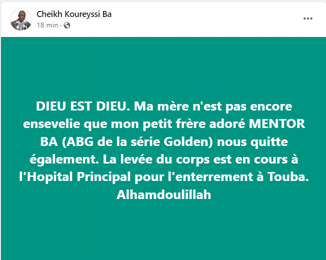 Décès de l'acteur Mentor Ba, petit-frère de Me Khoureychi Ba 1 Capture decran 286