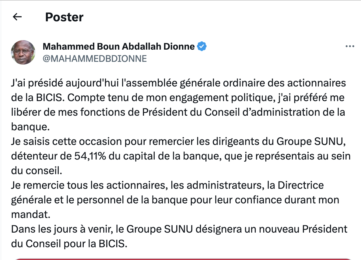 BICIS : Boun Abdallah Dionne démissionne de son poste de PCA ! 1 dionne