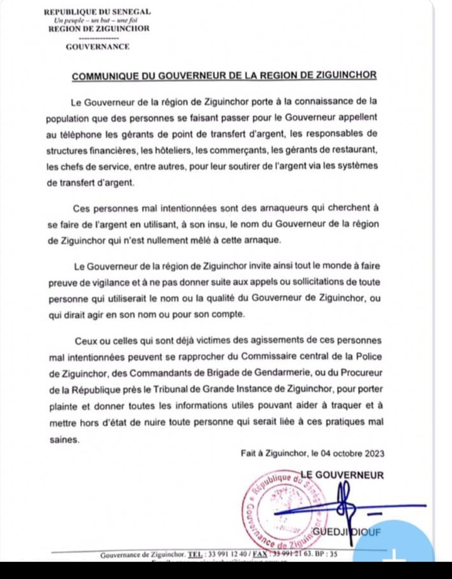 Ziguinchor : Des usurpateurs se font passer pour le Gouverneur 1 IMG 20231005 WA0024