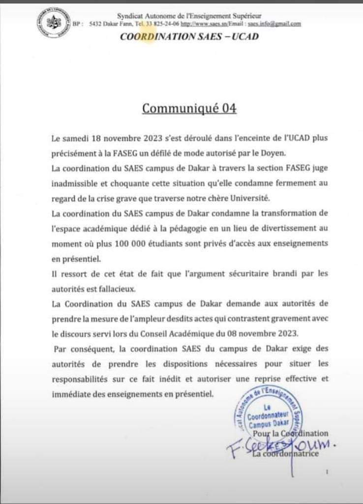 Défilé de mode à l'UCAD : Le SAES dans tous ses états (document) 2 FB IMG 1700565775481