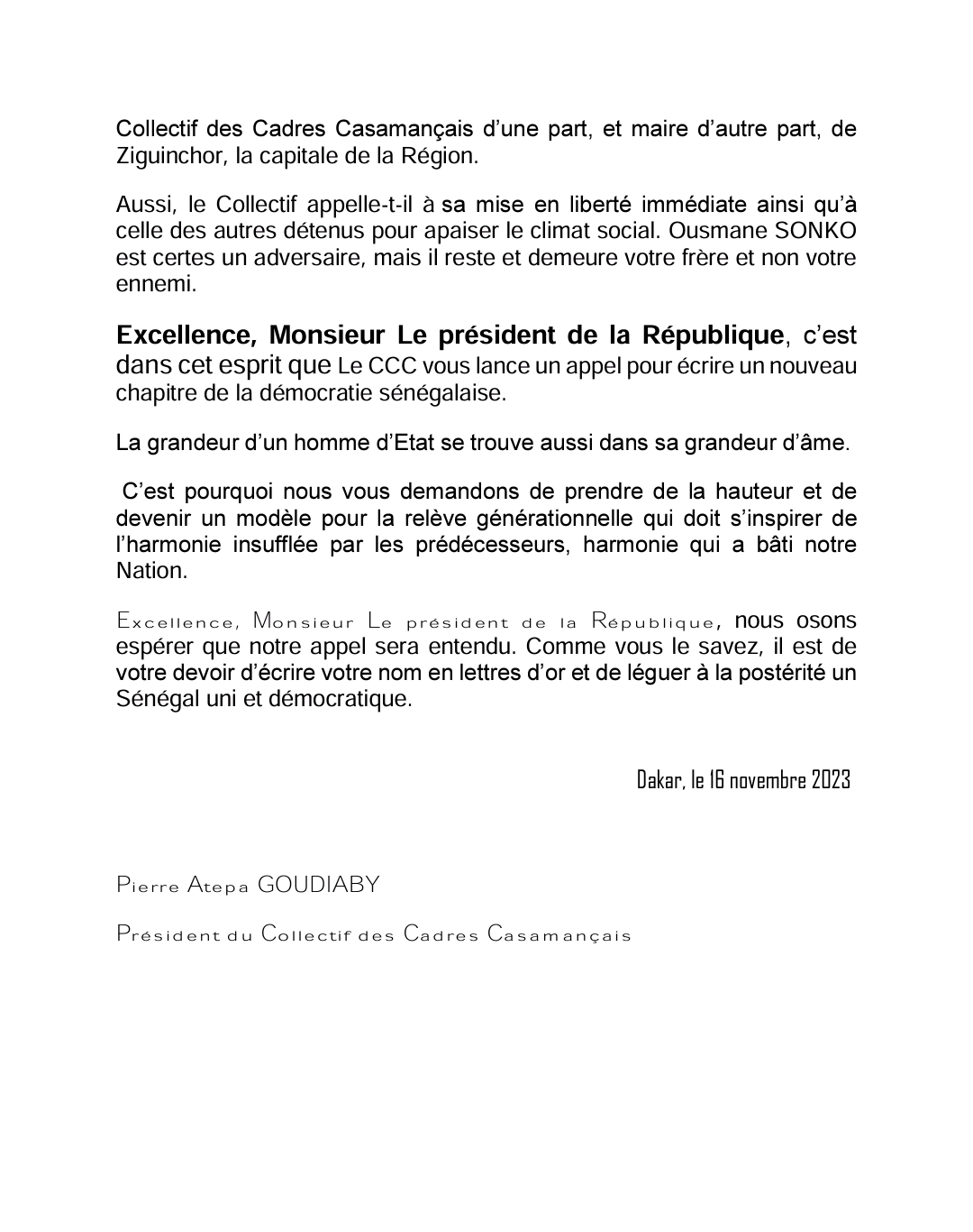 Affaire Sonko : Le collectif des cadres de la Casamance sollicite la clémence du président 2 Screenshot 20231117 142403
