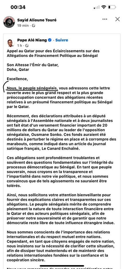 pape ale ecrit au qatar