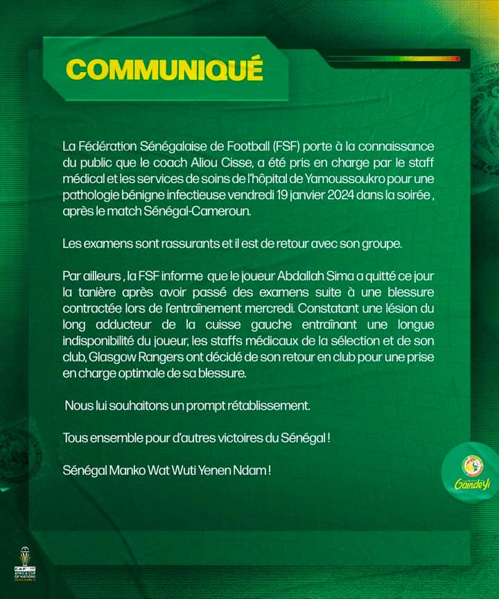 État de santé d'Aliou Cissé : La fédé de foot rassure 1 FB IMG 1705775208128