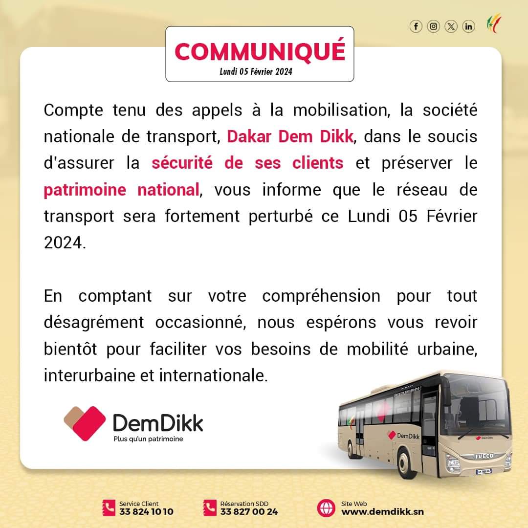 Présidentielle reportée : Le réseau de transport de Dakar Dem Dikk perturbé 1 FB IMG 1707093300620