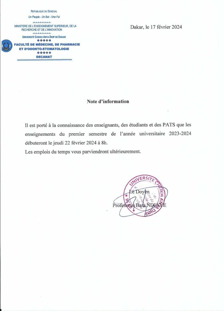 UCAD : Les cours reprennent à la faculté de médecine 1 com fac medecine