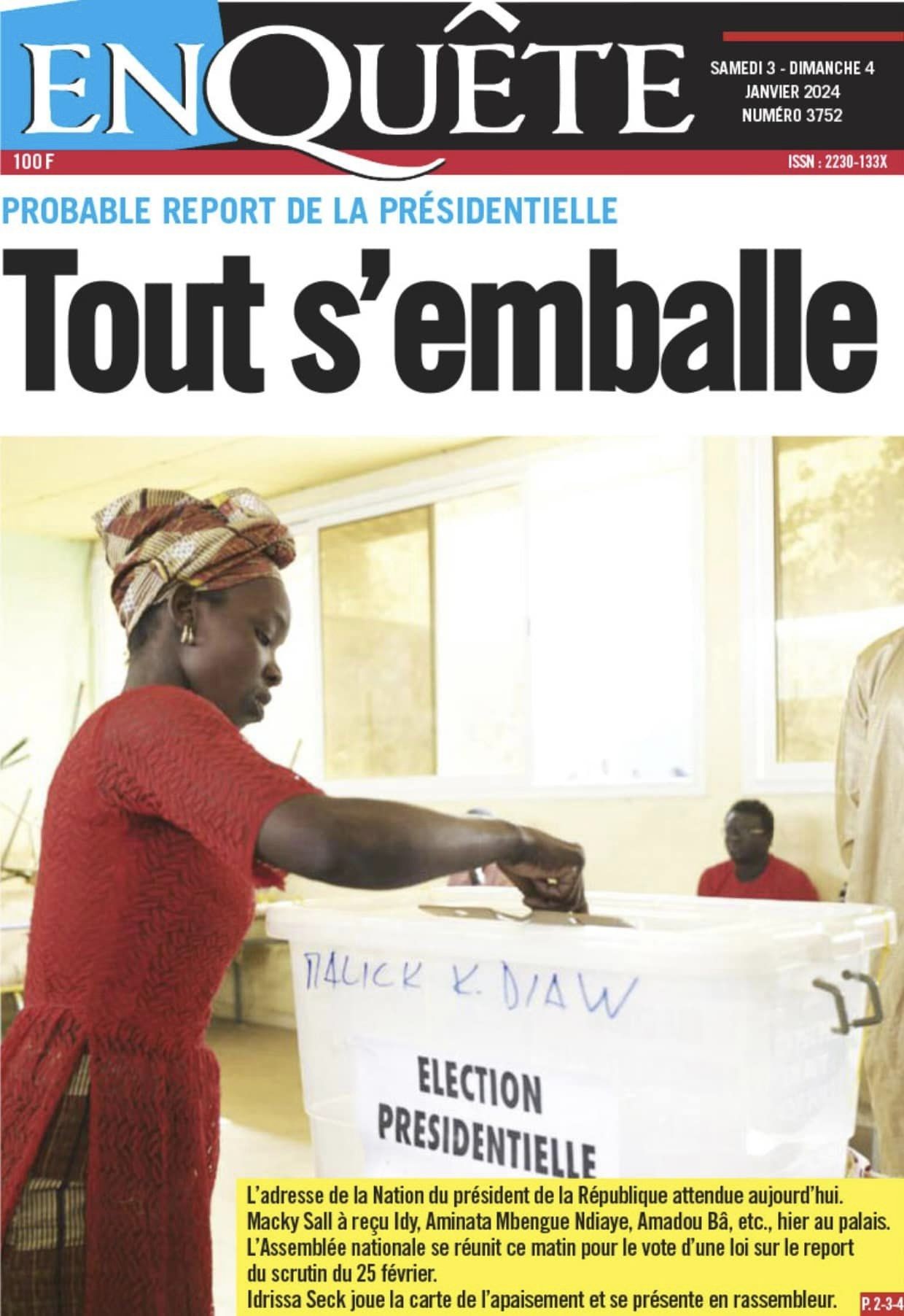Revue de presse : l'adresse de Macky à la Nation à la UNE 2 adresse