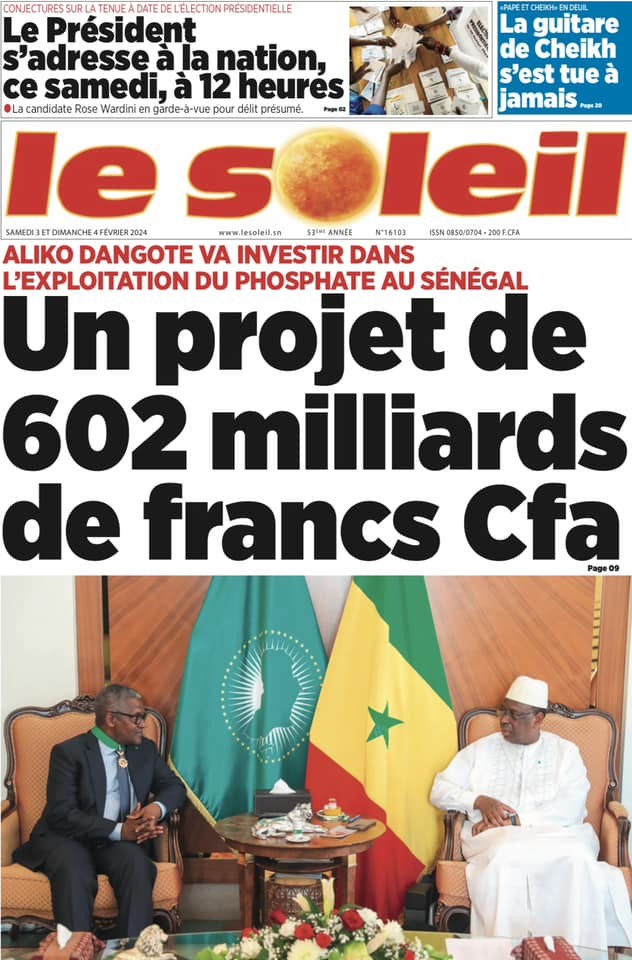 Revue de presse : l'adresse de Macky à la Nation à la UNE 1 adresse