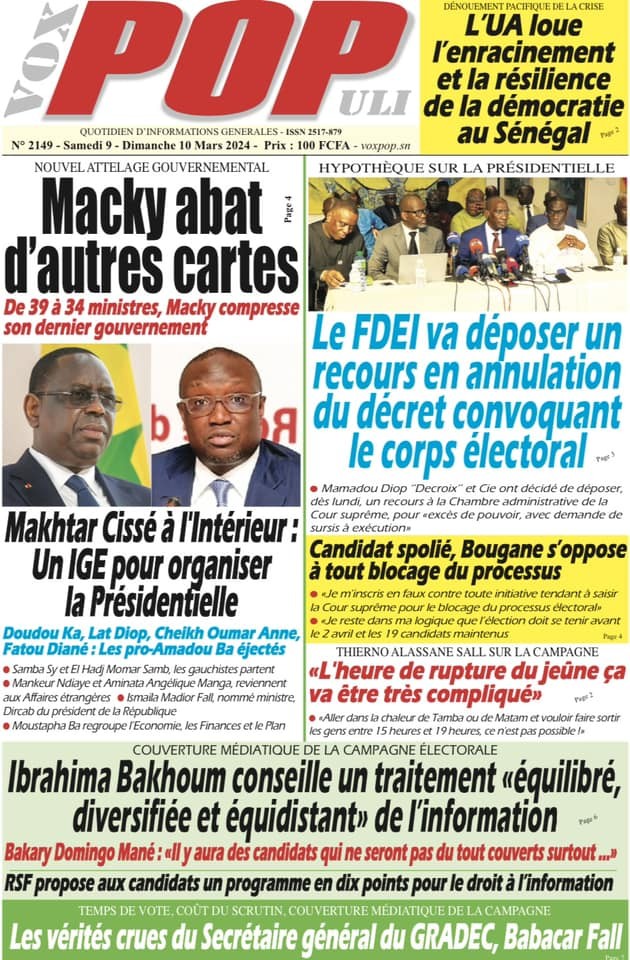 Revue de presse...Les quotidiens commentent le dernier remaniement 1 quotidien