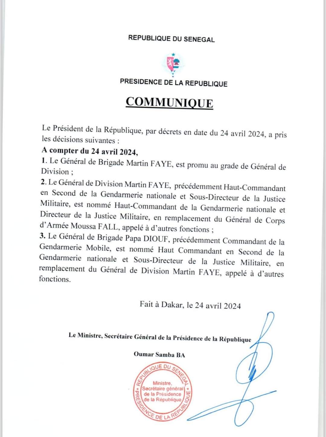 Le général Moussa Fall n'est plus haut commandant de la gendarmerie ! 1 FB IMG 1714001792418