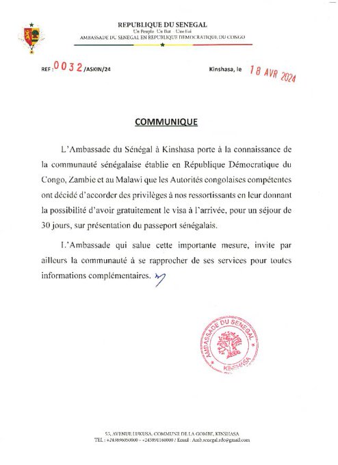 Visa à l’arrivée : Le Congo offre des avantages aux Sénégalais 1 com