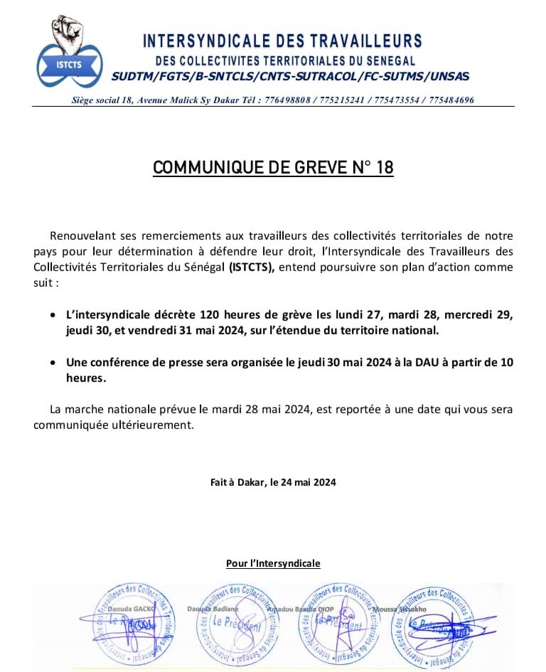 Les travailleurs des collectivités territoriales décrètent cinq (5) jours de grève 1 80540962 58114488 e1716803940249