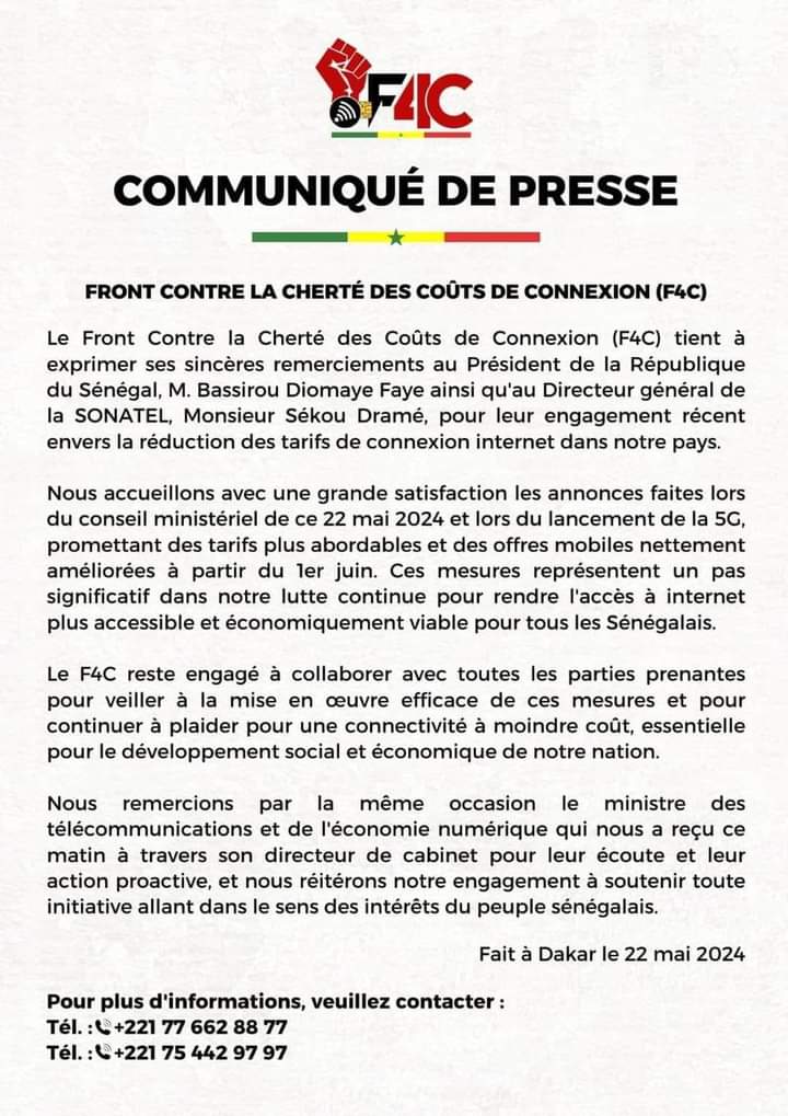 Le F4C annonce une baisse du coût de l'internet (communiqué) 1 F4C communique