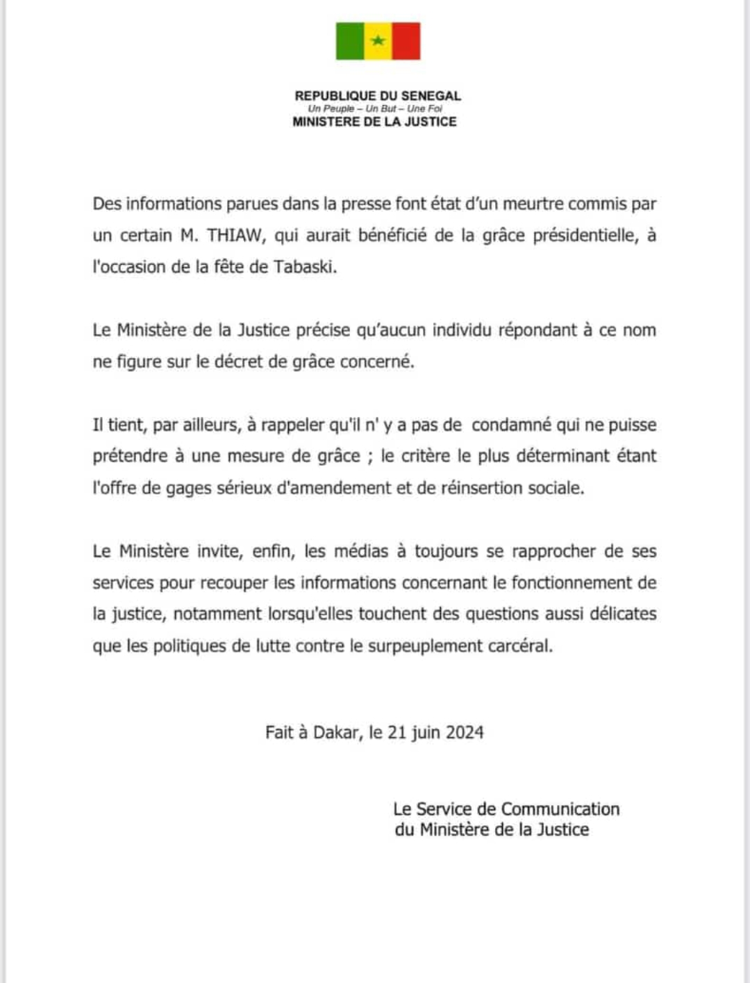 Le ministère de la Justice démenti par un décret présidentiel 1 Screenshot 20240621 225144