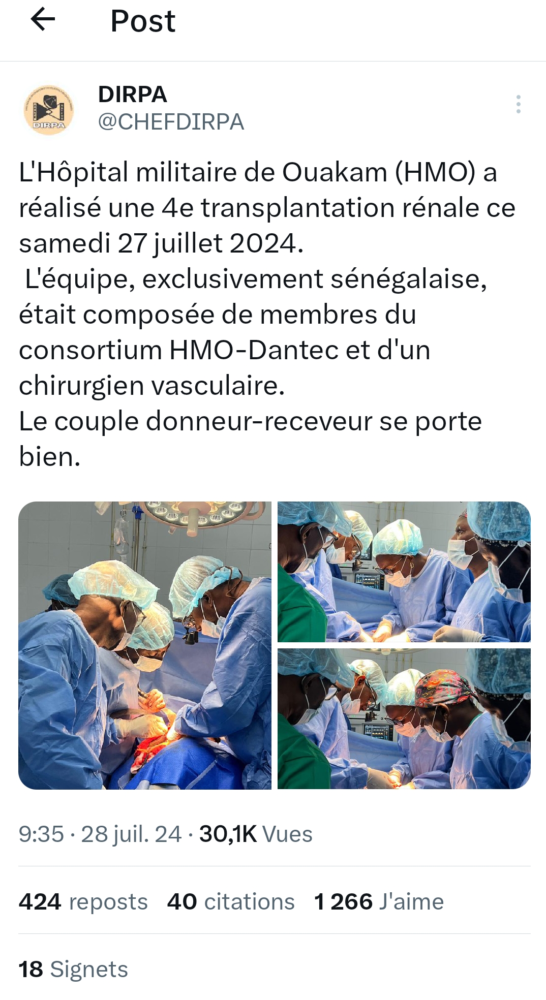 L'hôpital militaire de Ouakam réalise sa quatrième transplantation rénale 1 Screenshot 20240728 125043