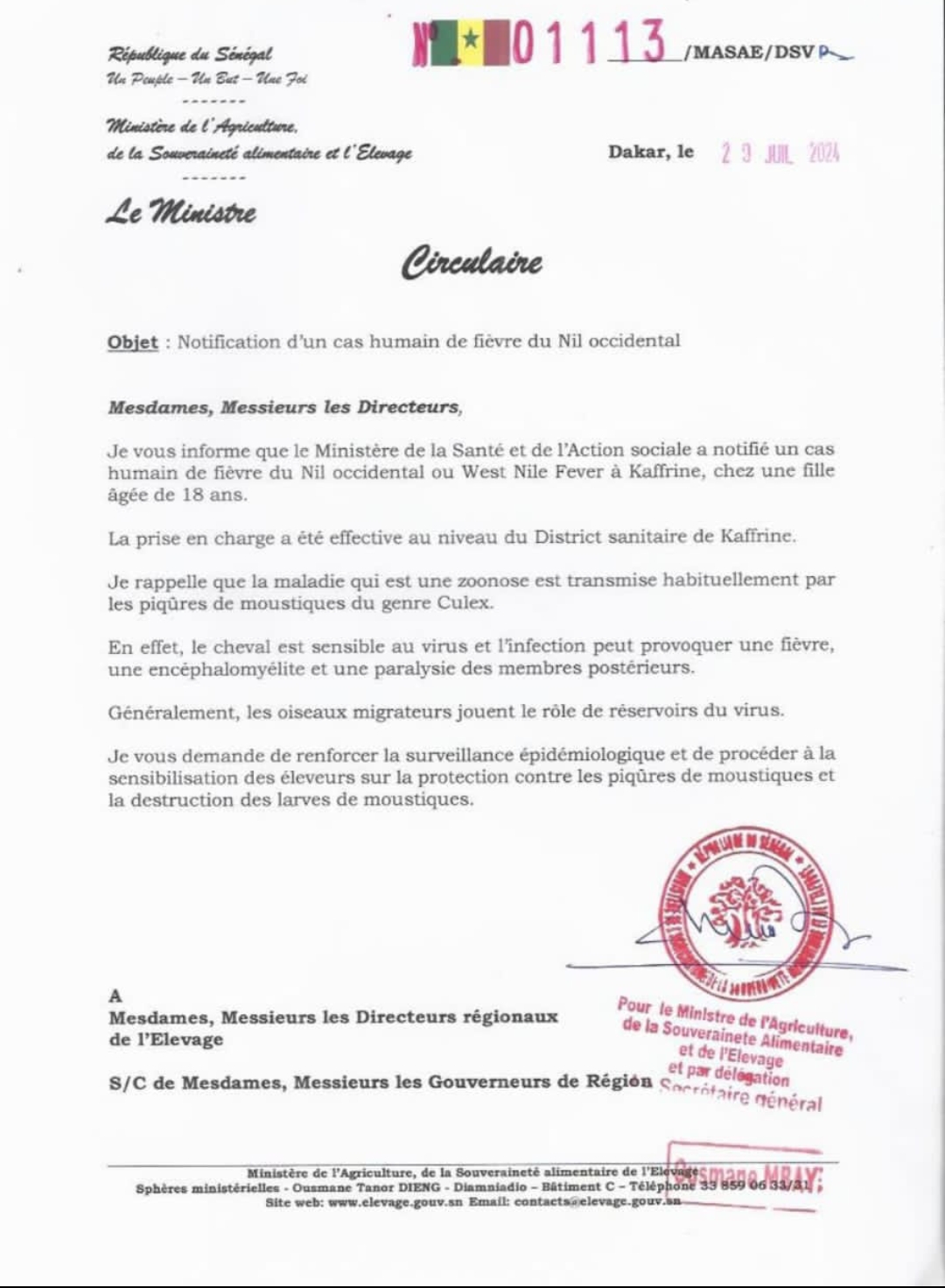 Sénégal : Un nouveau cas de fièvre du Nil occidental détecté 1 Screenshot 20240730 231435