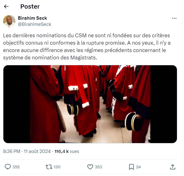 Birahim Seck critique les dernières nominations du CSM 1 Capture decran 410