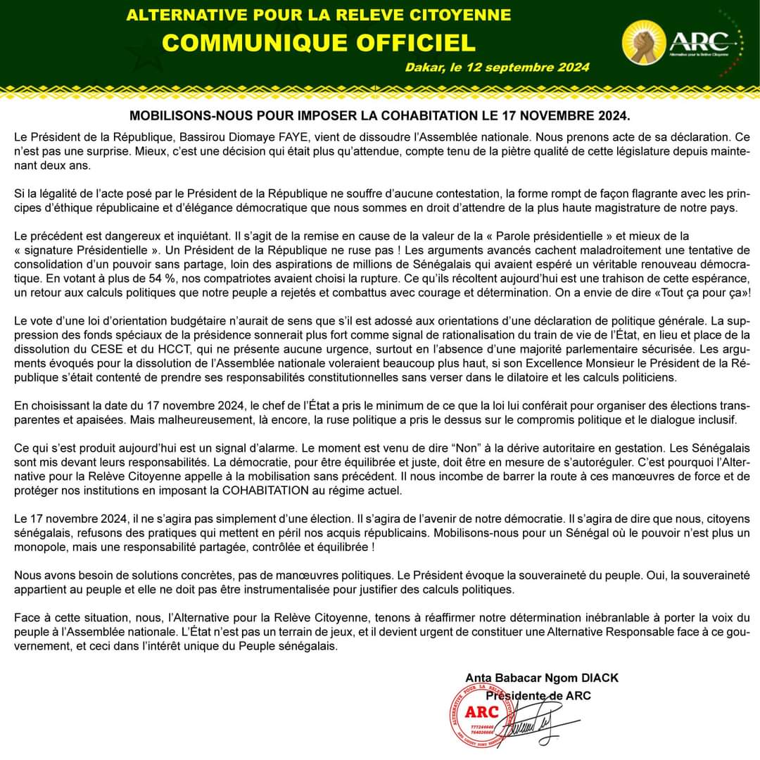 Dissolution AN : Anta Babacar Ngom pour «une mobilisation citoyenne» aux législatives 1 FB IMG 1726187482186