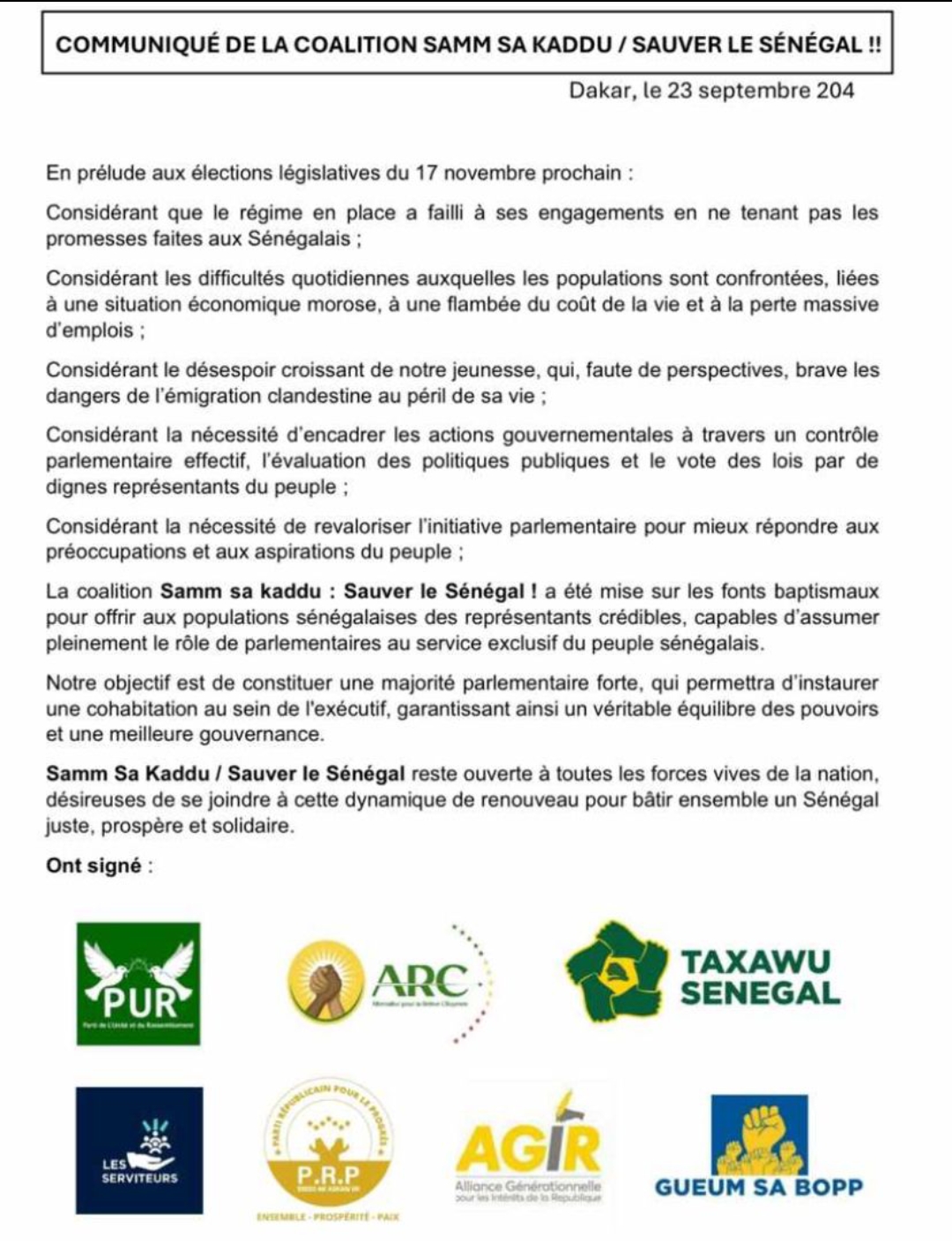 Khalifa, Bougane et Cie lancent la coalition « Samm Sa Kaddu / Sauver le Sénégal » 2 Screenshot 20240924 082300