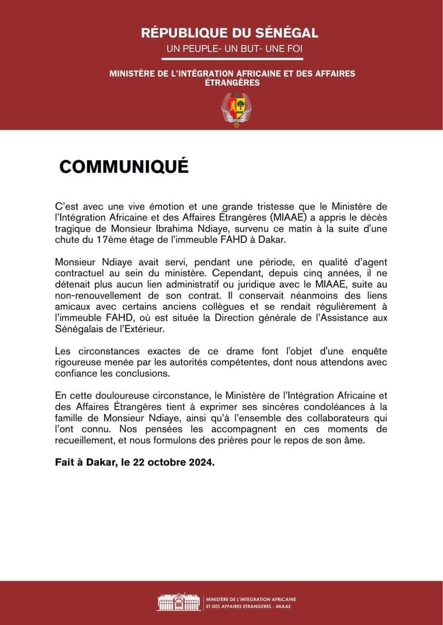 Mort d’un « agent » : Les précisions du Ministère des Affaires étrangères 1 FB IMG 1729642217376