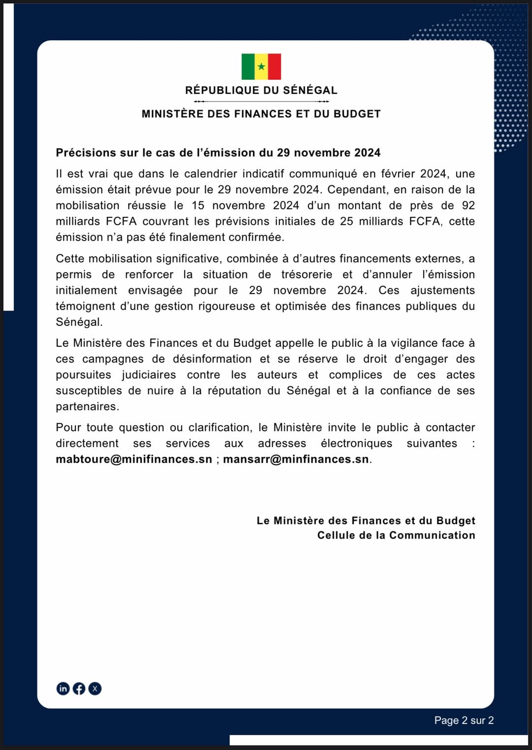 Levée de fonds sur le marché de l’Uemoa : Le ministère des Finances dément et menace 2 FB IMG 1733415162248
