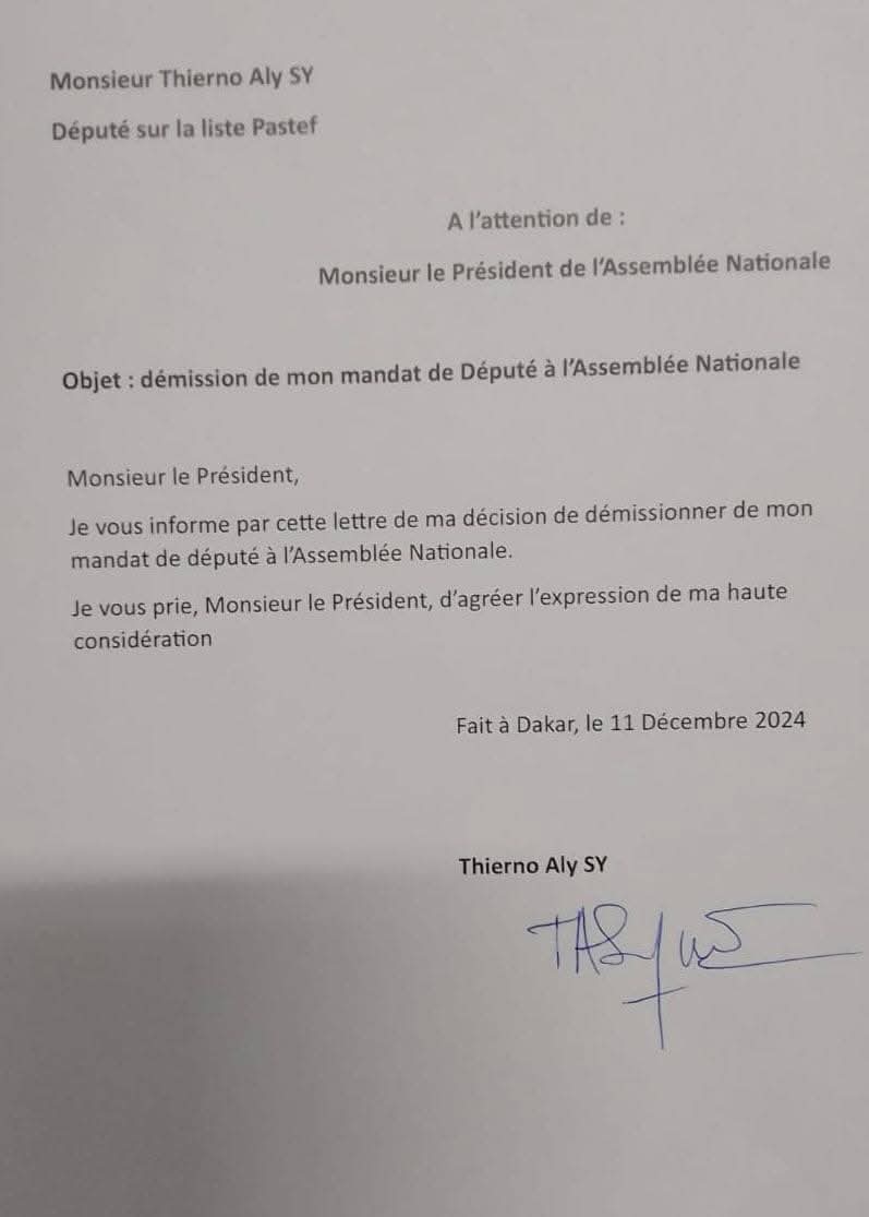 Assemblée : Thierno Aly Sy de Pastef démissionne... 1 IMG 20241211 WA0062