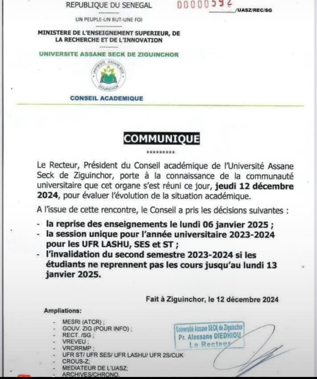 Réouverture de l'université de Ziguinchor : Le Conseil académique a pris sa décision 1 Screenshot 20241212 163157