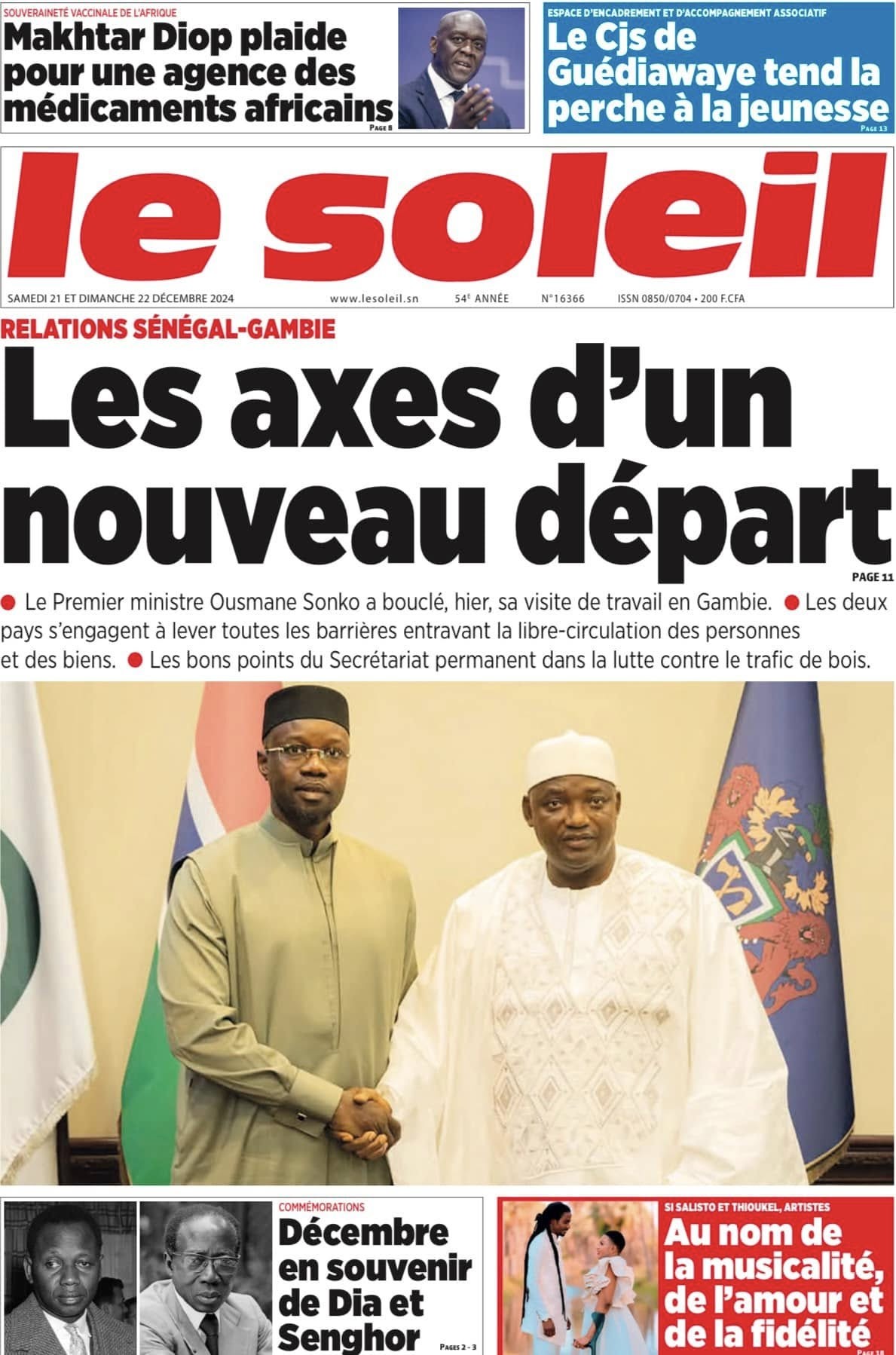 Revue de presse : La visite de Sonko en Gambie à la UNE 1 site