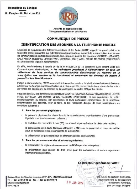 Identification des cartes SIM : L’ARTP rappelle à l’ordre les opérateurs 1 474565803 122121073814601547 4513772782952599869 n