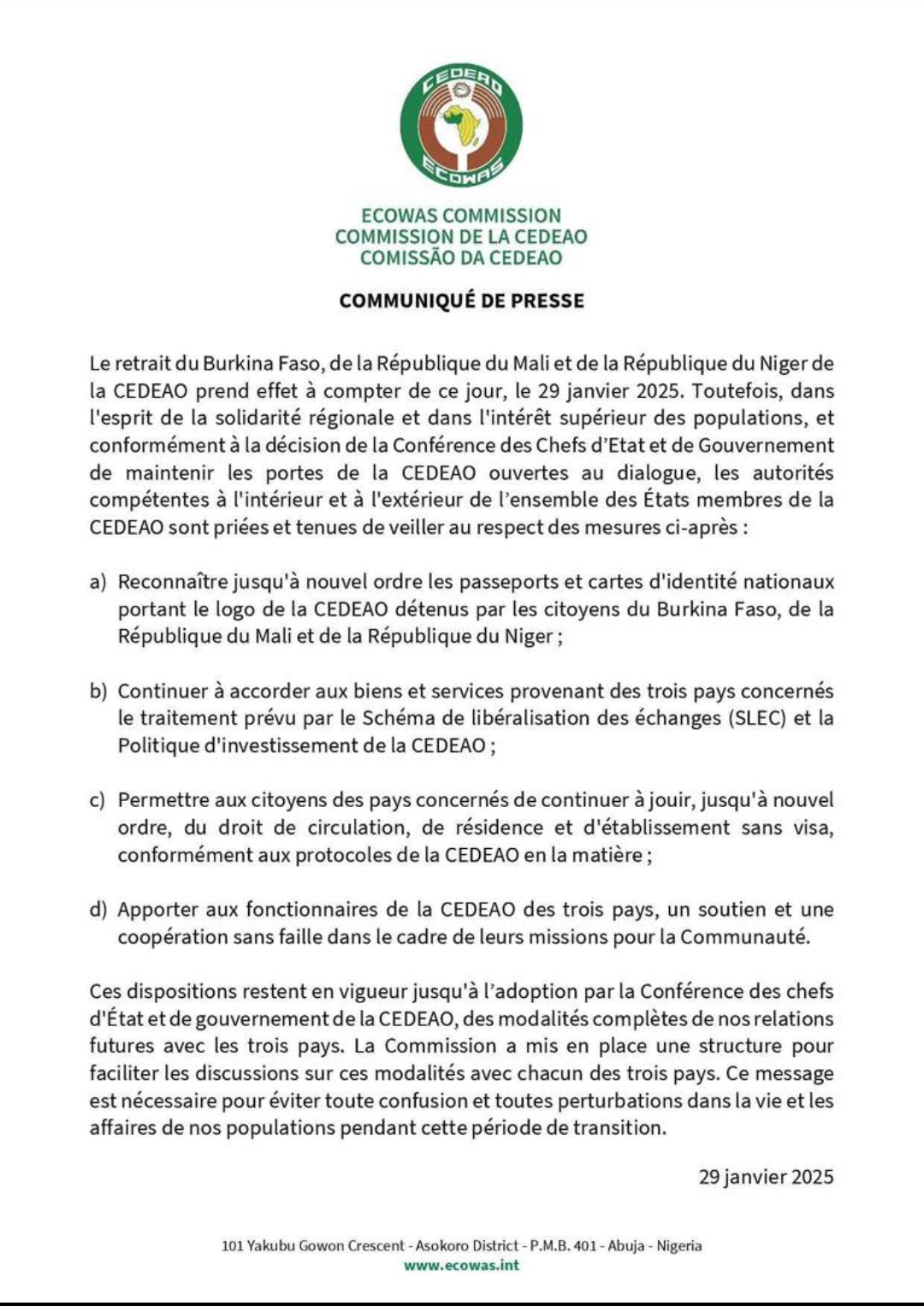 Les pays de l'AES ne sont plus membres de la CEDEAO ! 1 Screenshot 20250129 094543