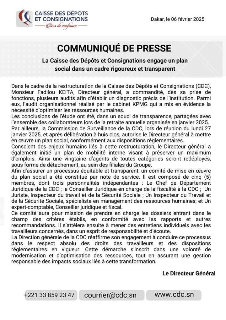 Plan de restructuration : La CDC annonce le redéploiement d’une vingtaine d’agents 1 FB IMG 1738866340765