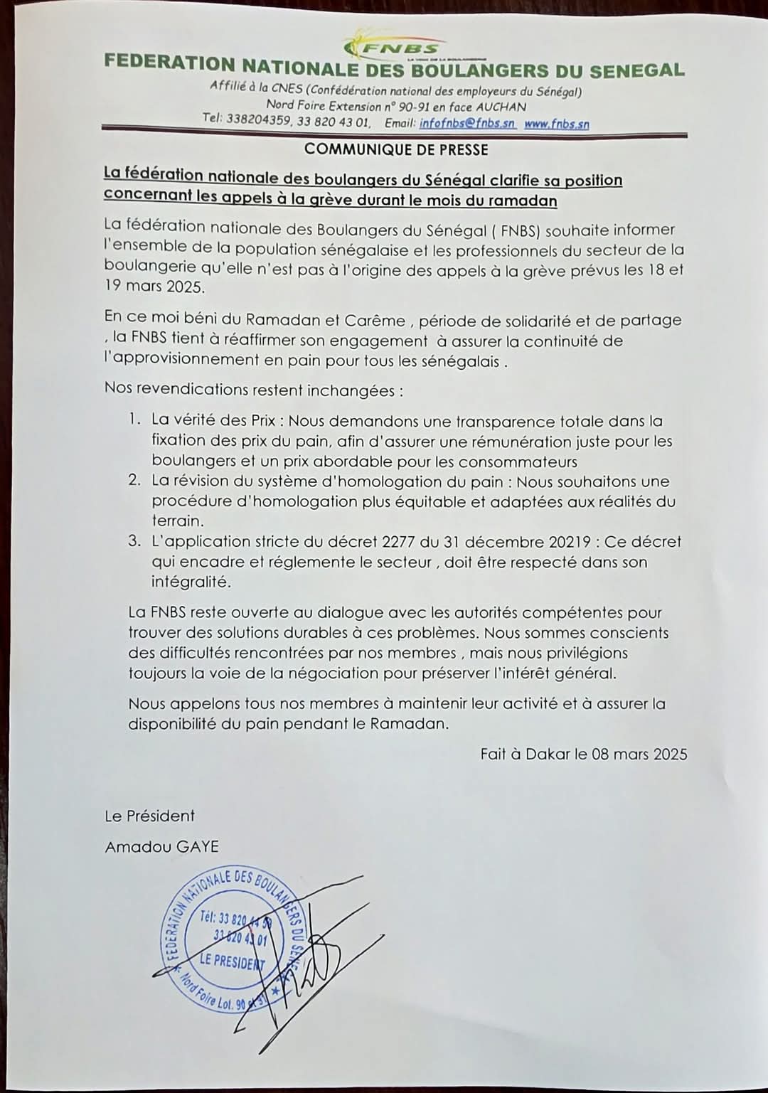 Appel à la grève : Le FNBS se démarque (communiqué) 1 FB IMG 1741460264596