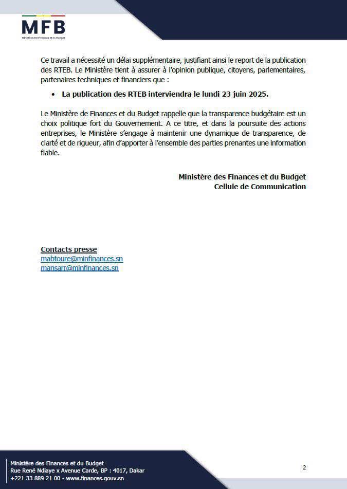 Retard dans la publication des rapports trimestriels d’exécution budgétaire : Les explications du ministère des Finances 2 FB IMG 1750113889169