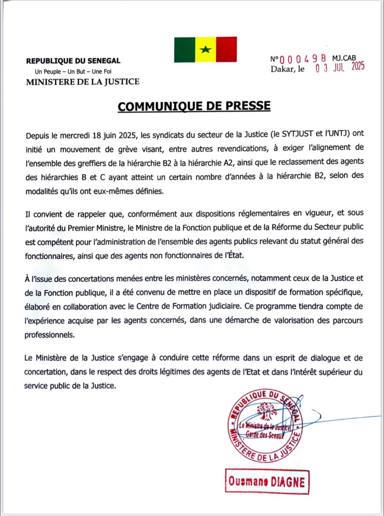 Grève du secteur de la Justice : Le ministère réagit 1 FB IMG 1751543213317