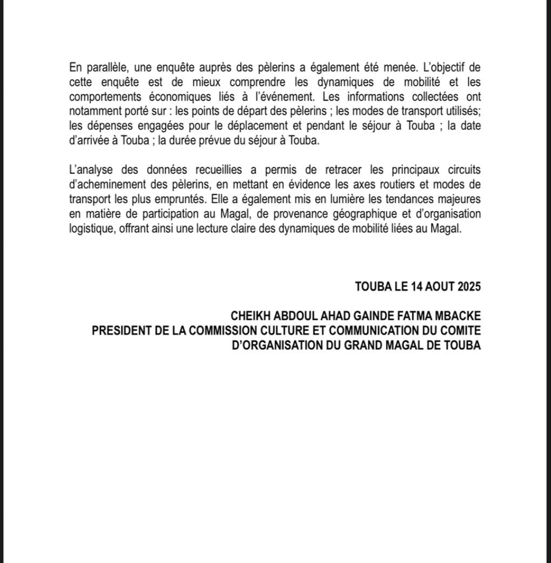 Grand Magal de Touba 2025 : Plus de 6,5 millions de pèlerins enregistrés 2 Screenshot 20250814 170023
