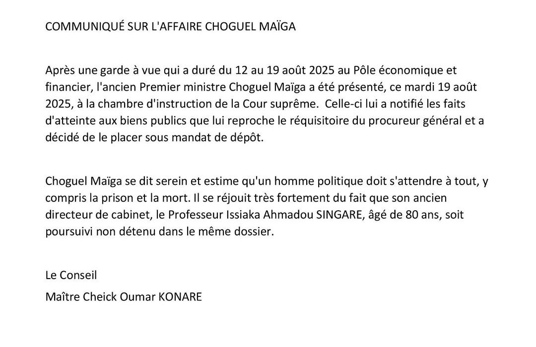 Mali : L'ancien Premier ministre Choguel Maïga placé sous mandat de dépôt 1 Screenshot 20250819 190819 e1755630836657