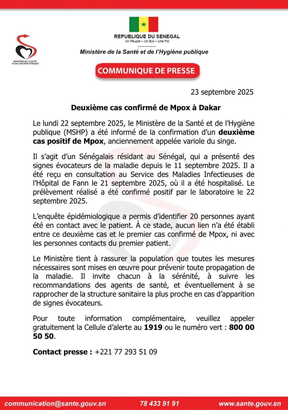 Deuxième cas de Mpox confirmé à Dakar (document) 1 FB IMG 1758657449399