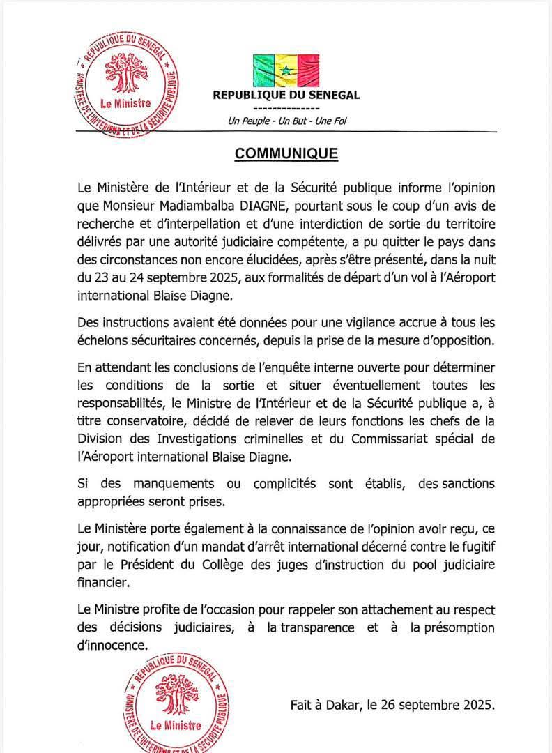 Affaire Madiambal : Les chefs de la DIC et du commissariat spécial de l'aéroport limogés 1 FB IMG 1758919598297