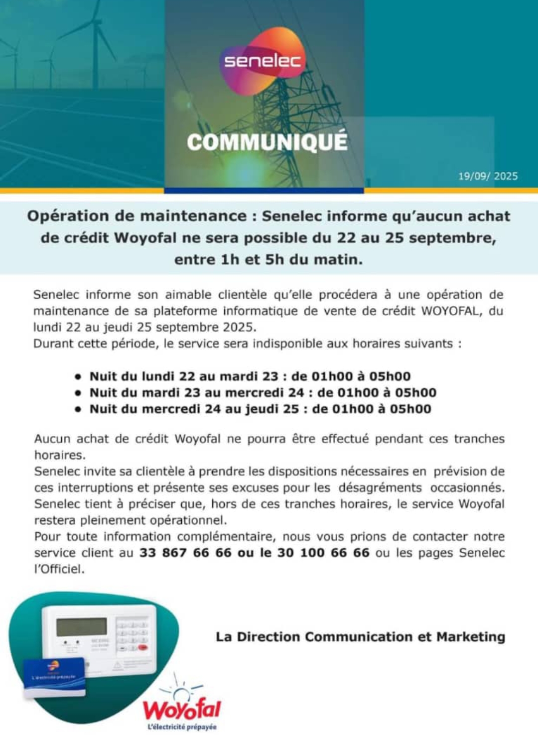 Senelec annonce une suspension temporaire des achats de crédit Woyofal pour maintenance 1 Screenshot 20250919 204048